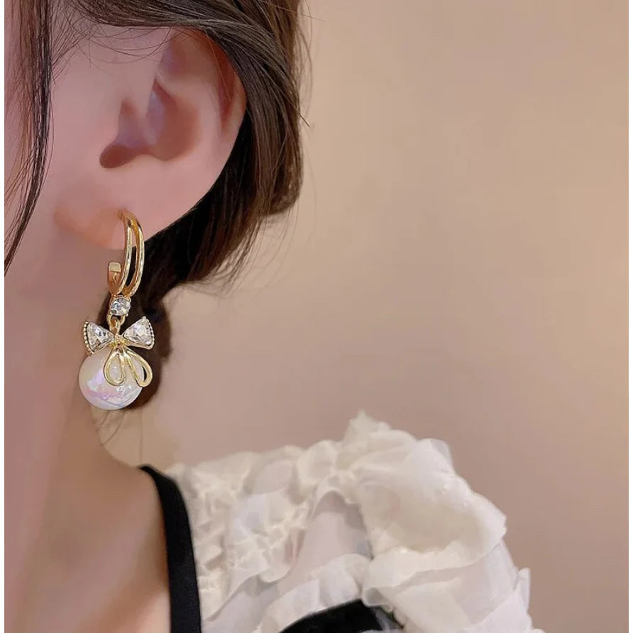 Celeste Pearl Bow Hoop Earrings