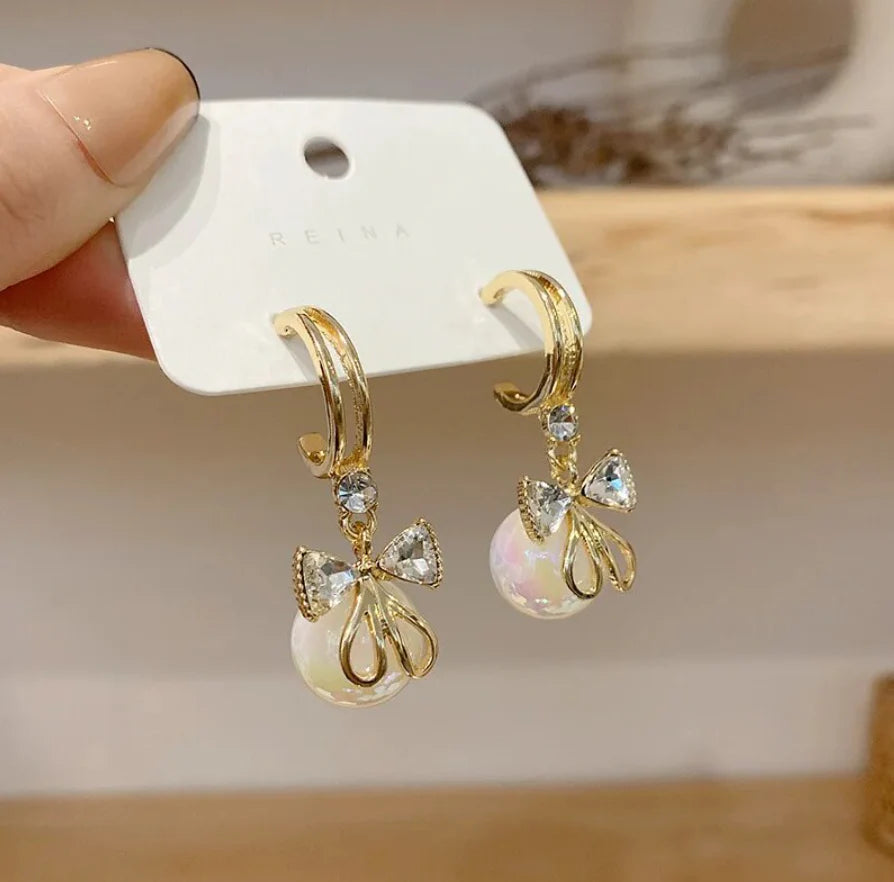 Celeste Pearl Bow Hoop Earrings