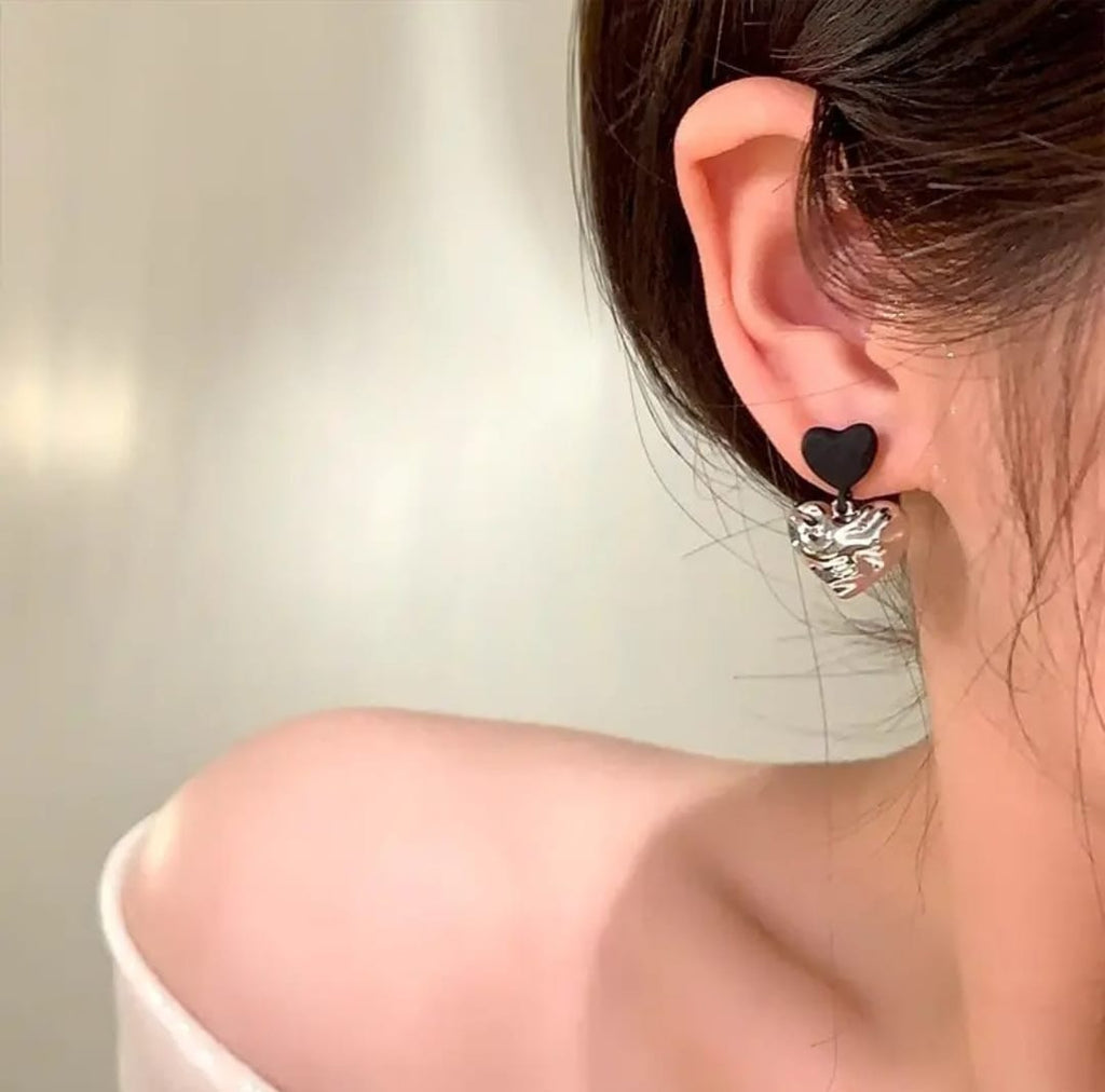 Black Textured Drop Earrings