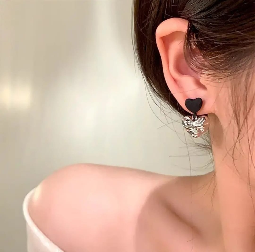 Black Textured Drop Earrings