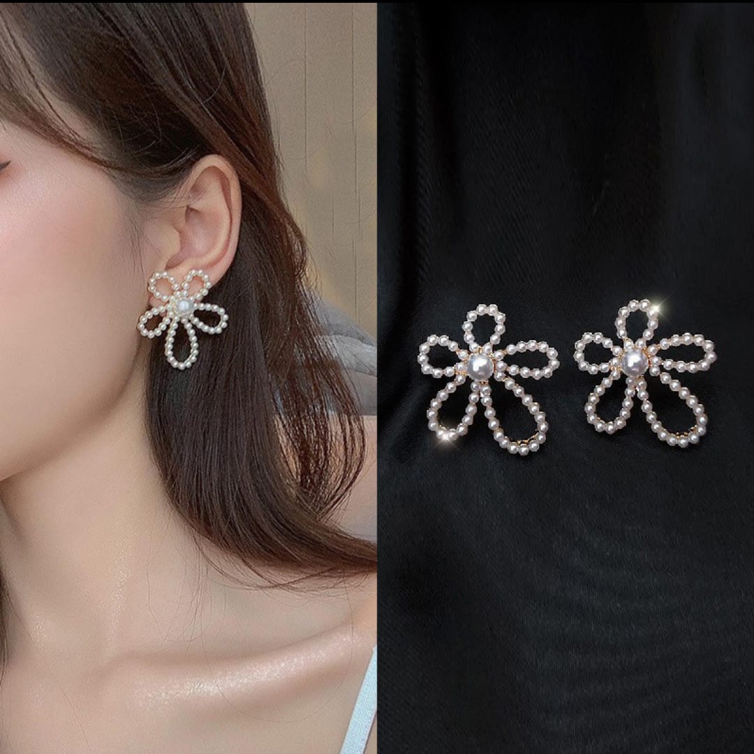 Korean Pearl Flower Earrings