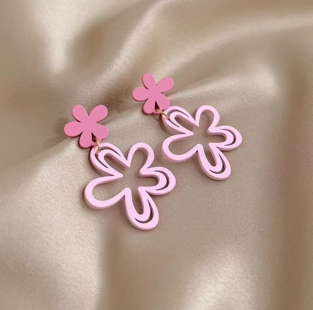 Pink Hollowed-out Flower Metal Powder Coated Earrings