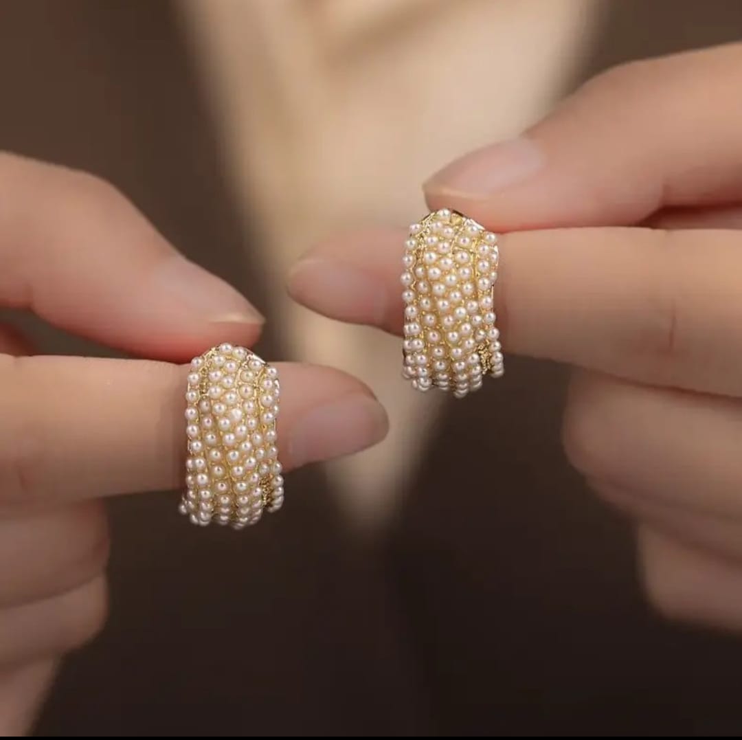 S-Shape Pearl-Beaded Earrings