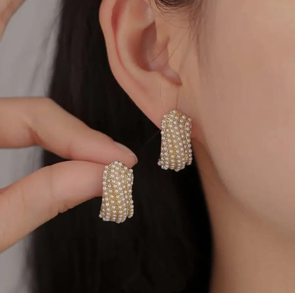 S-Shape Pearl-Beaded Earrings