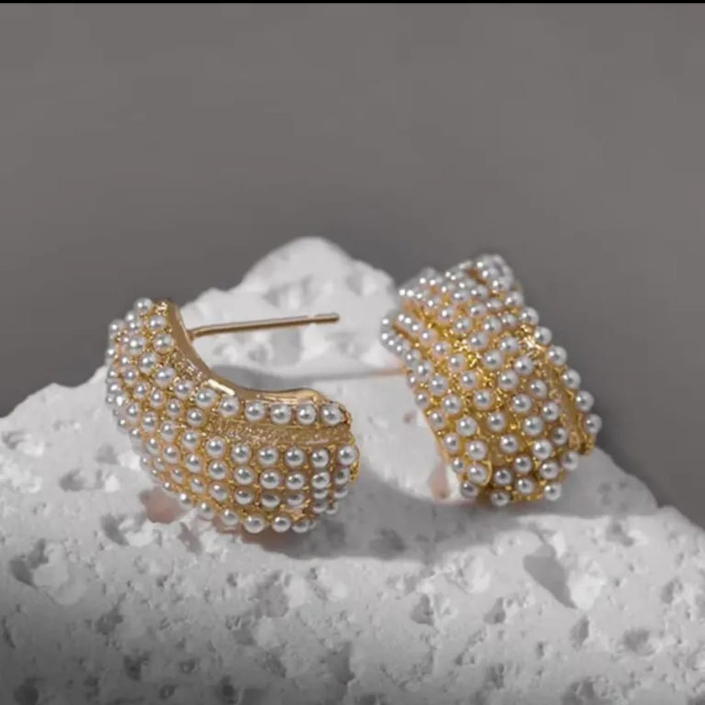 S-Shape Pearl-Beaded Earrings