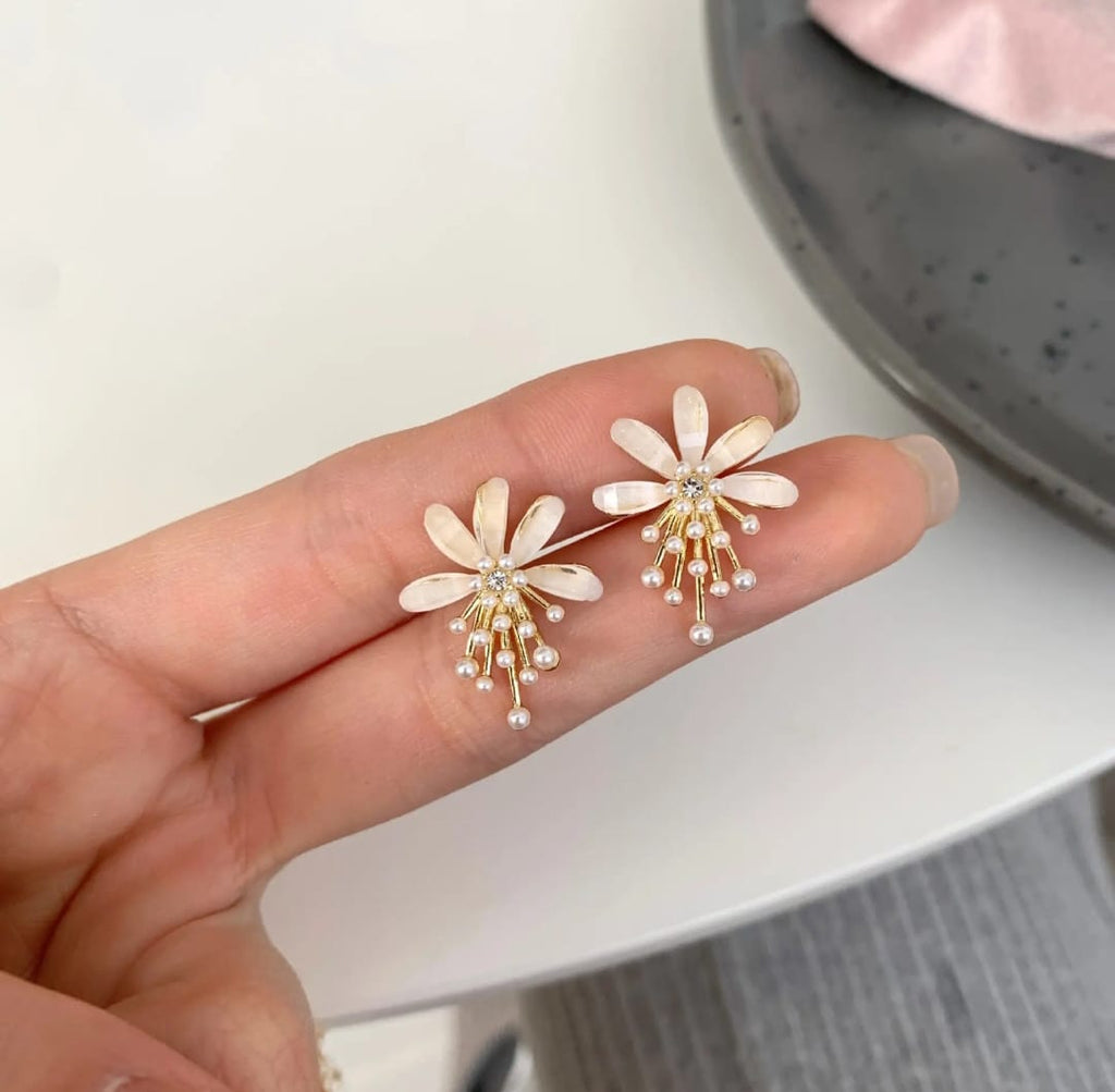 crystal fairy flower pearl studs