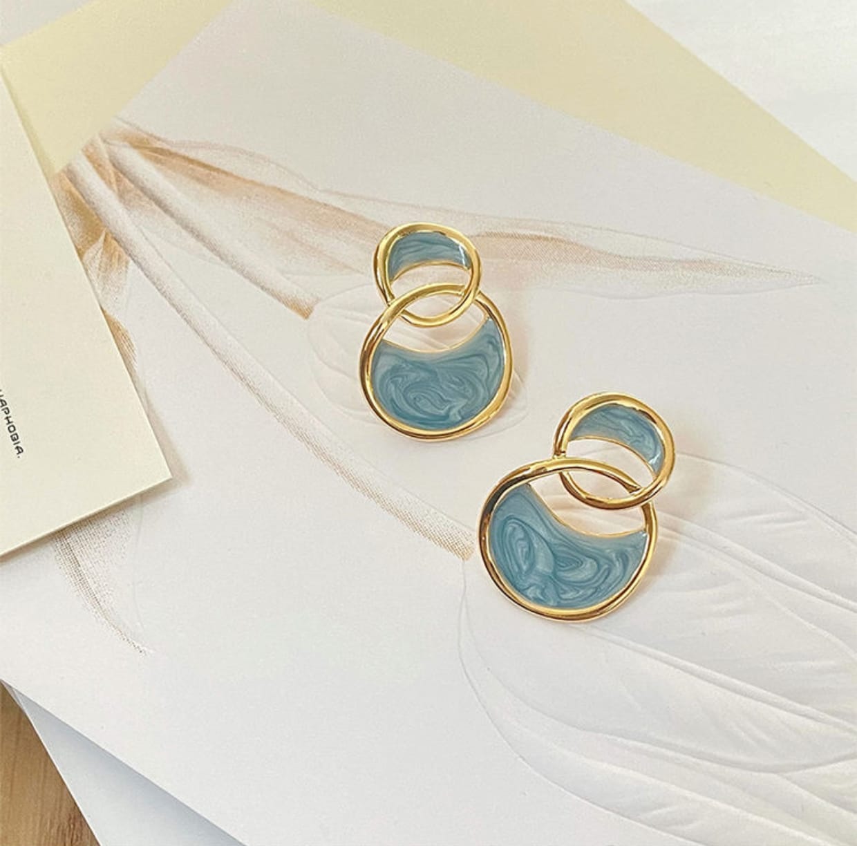 Blue Enamelled Double Arc Stud Earrings