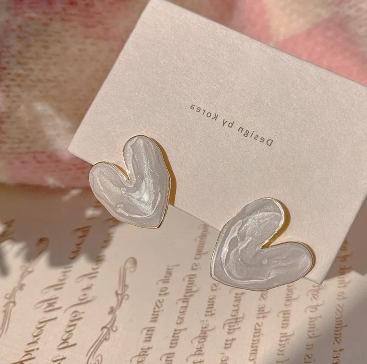 White Enamel Heart Stud