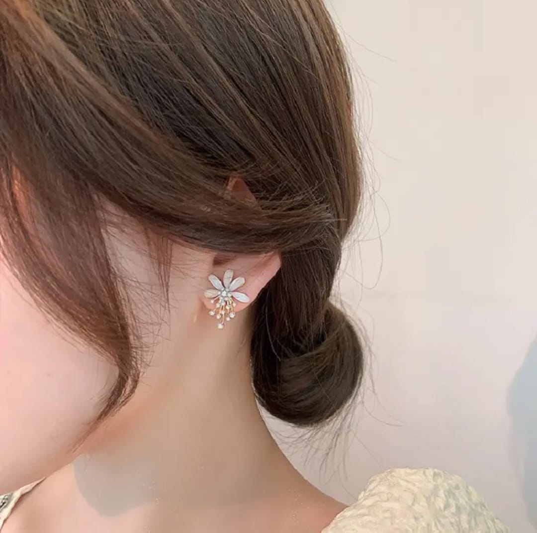 crystal fairy flower pearl studs