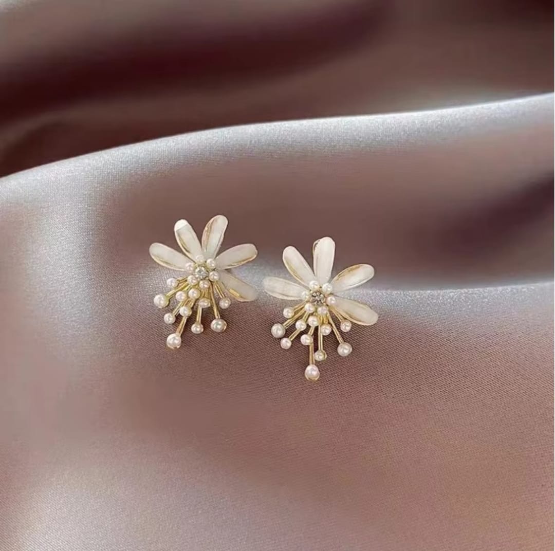 crystal fairy flower pearl studs