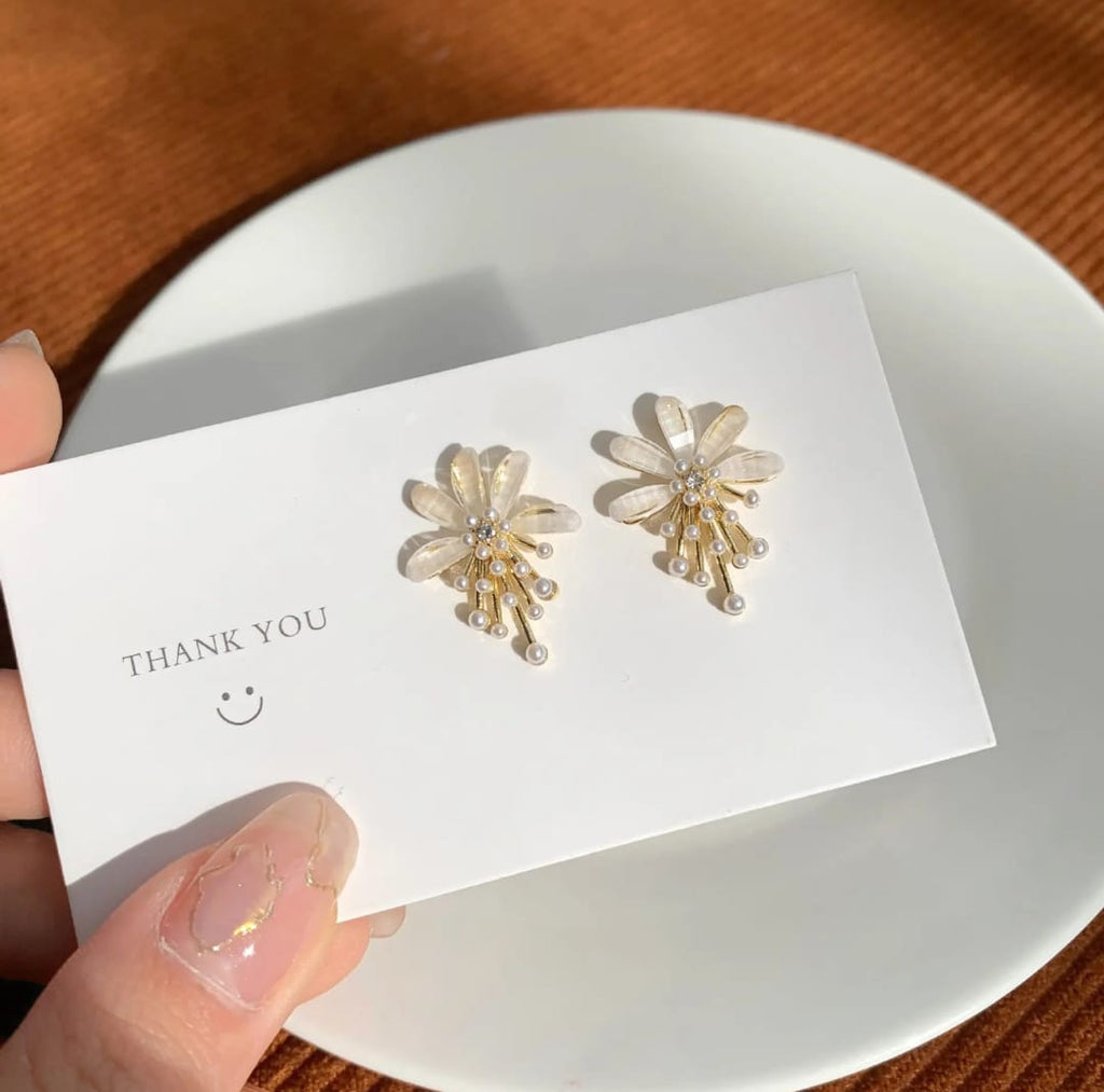 crystal fairy flower pearl studs