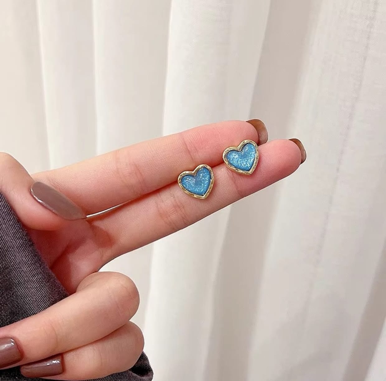 Blue Heart Shaped Stud