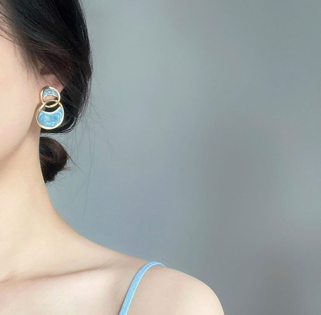 Blue Enamelled Double Arc Stud Earrings