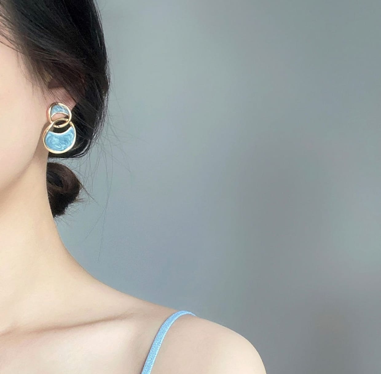 Blue Enamelled Double Arc Stud Earrings