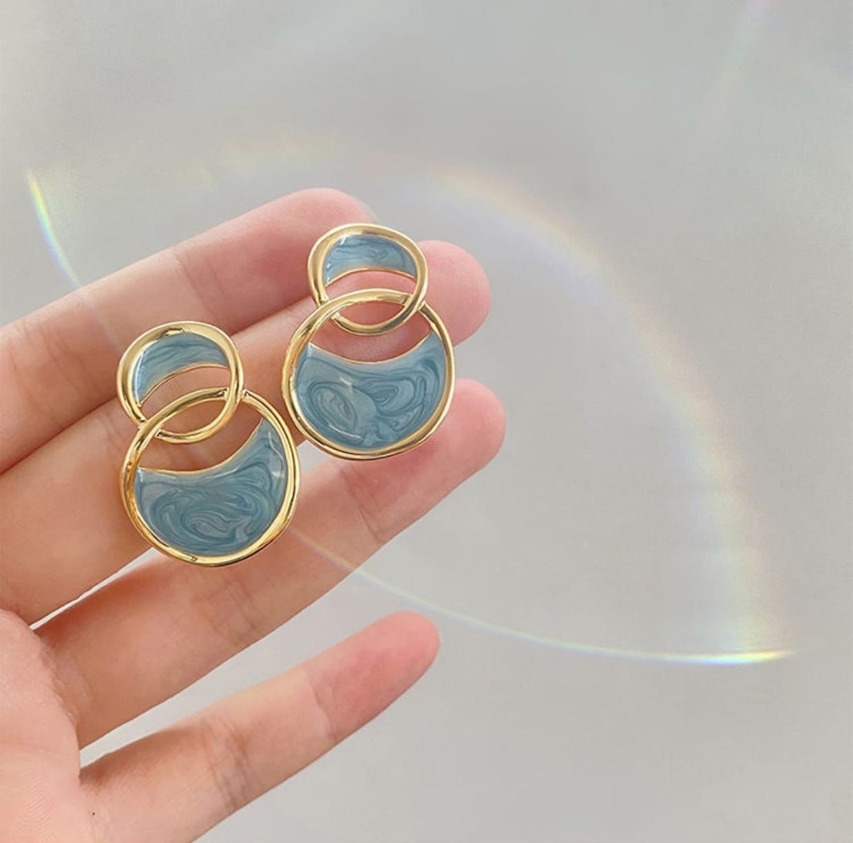 Blue Enamelled Double Arc Stud Earrings