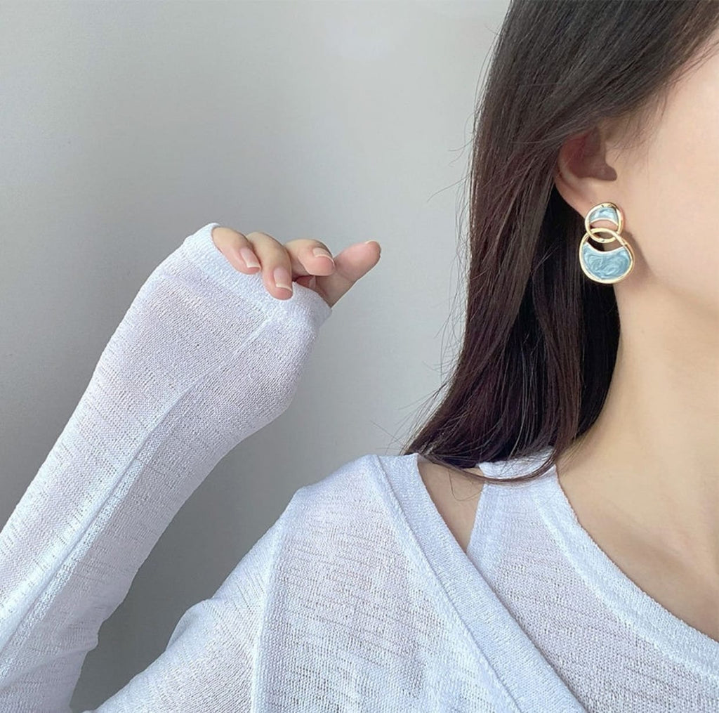 Blue Enamelled Double Arc Stud Earrings