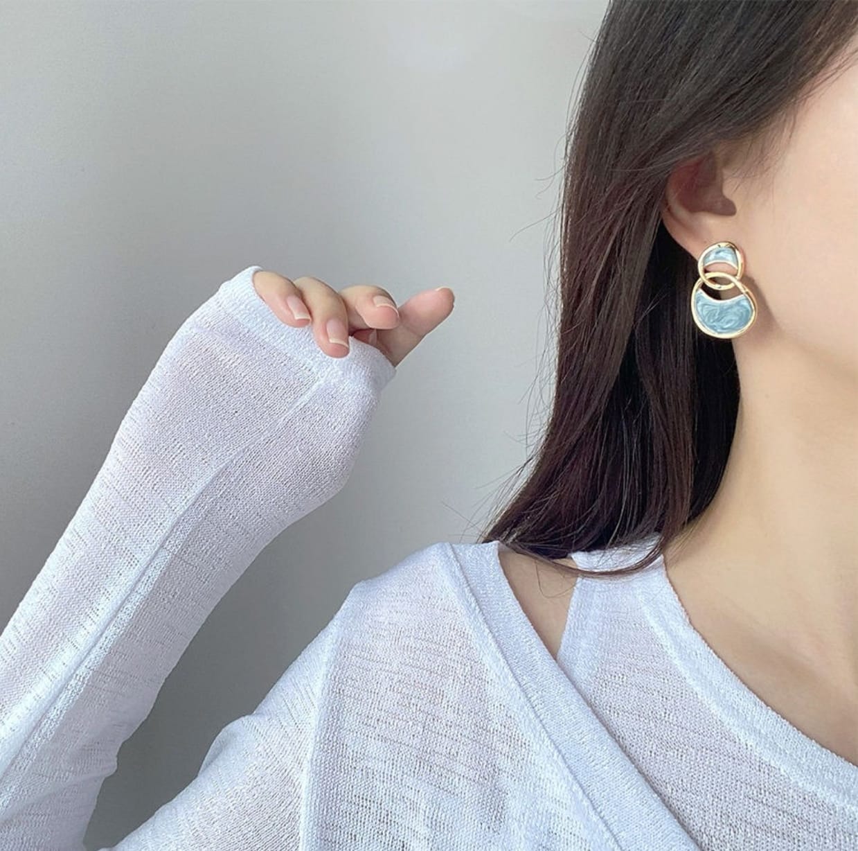 Blue Enamelled Double Arc Stud Earrings