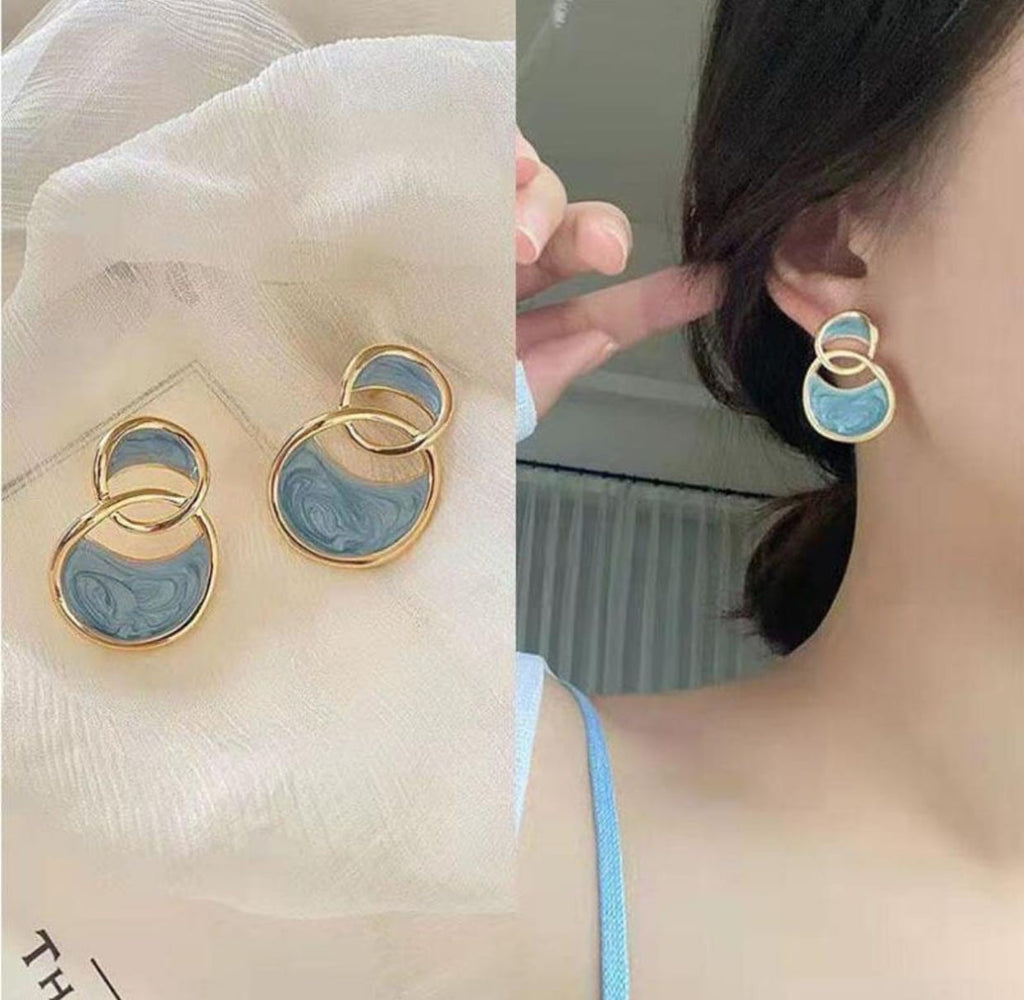 Blue Enamelled Double Arc Stud Earrings
