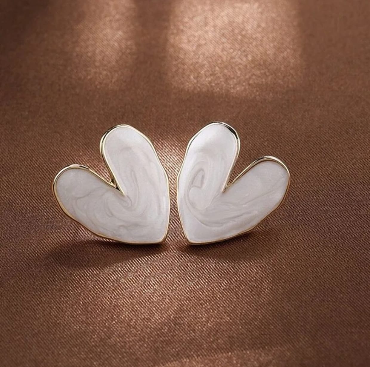 White Enamel Heart Stud