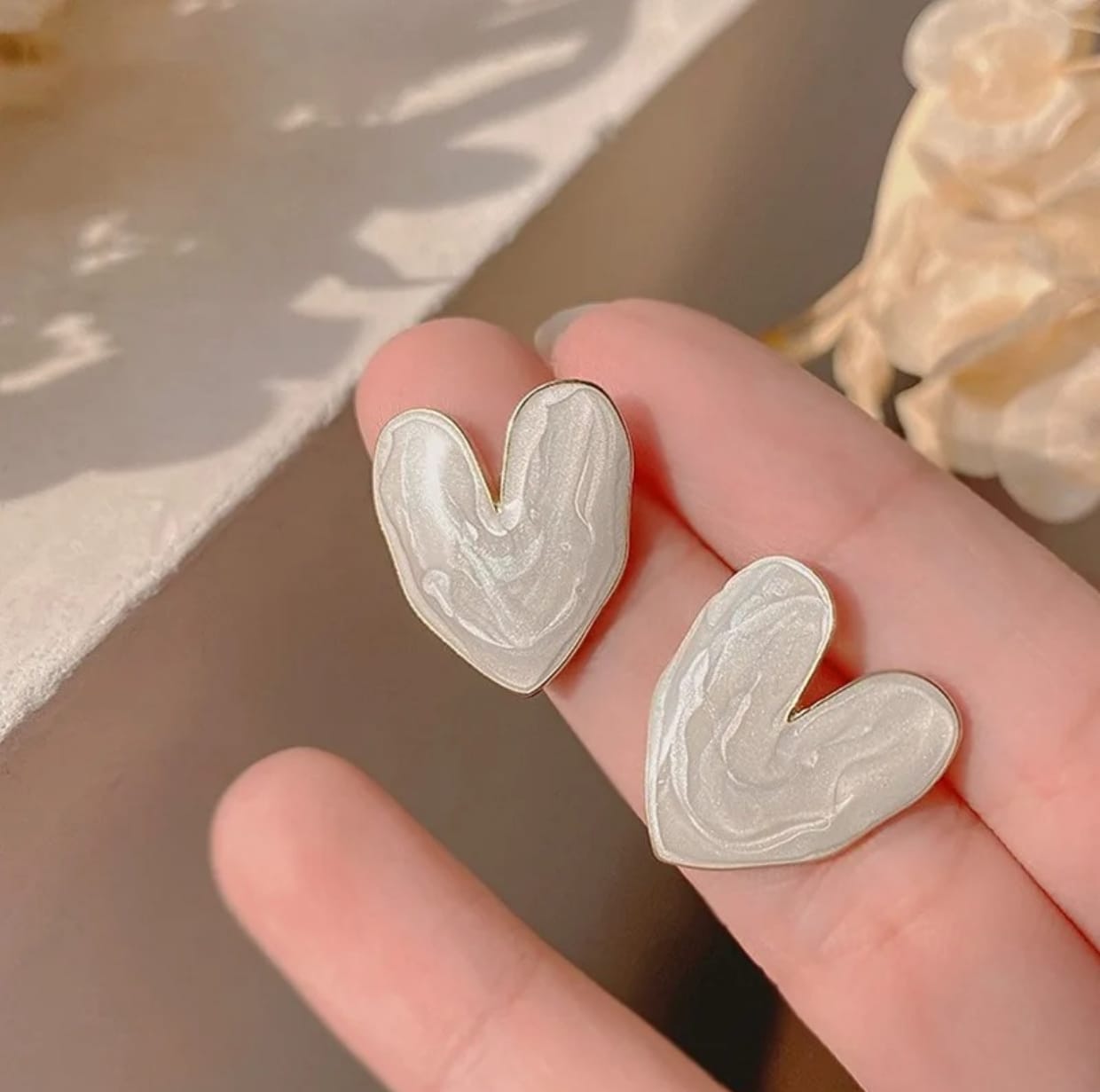 White Enamel Heart Stud