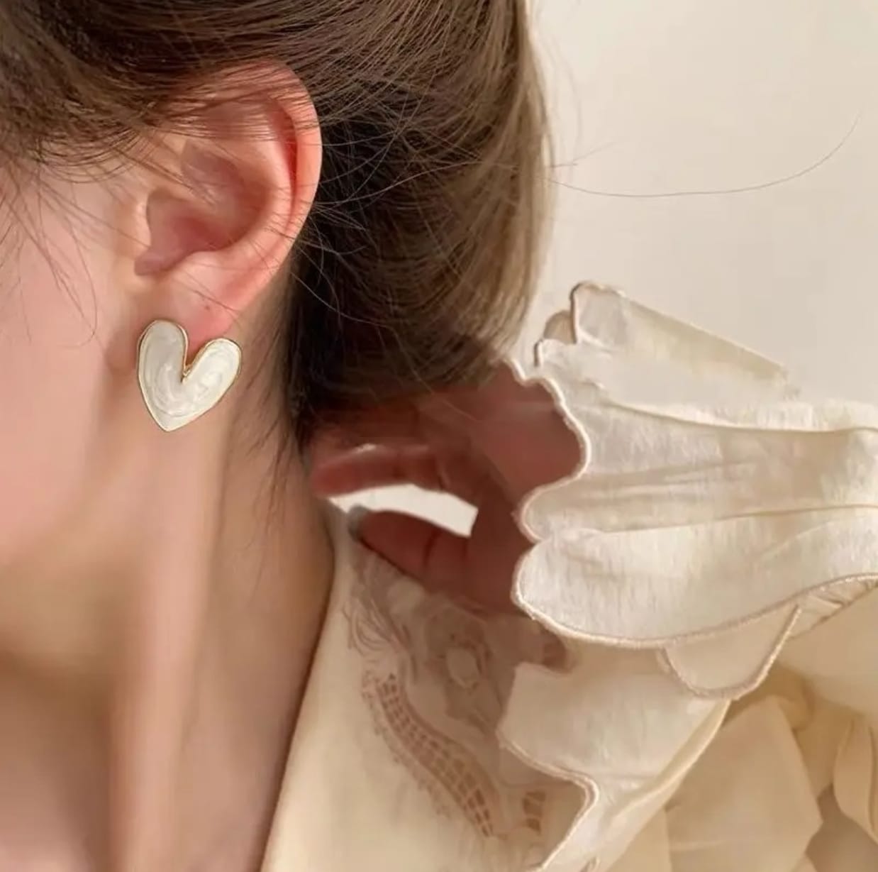 White Enamel Heart Stud