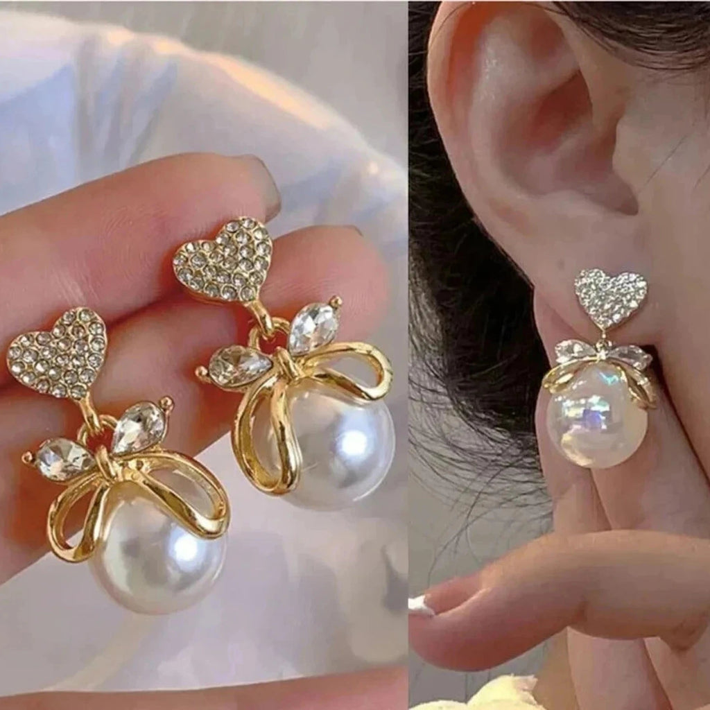Amour Pearl Bow Drop Earrings