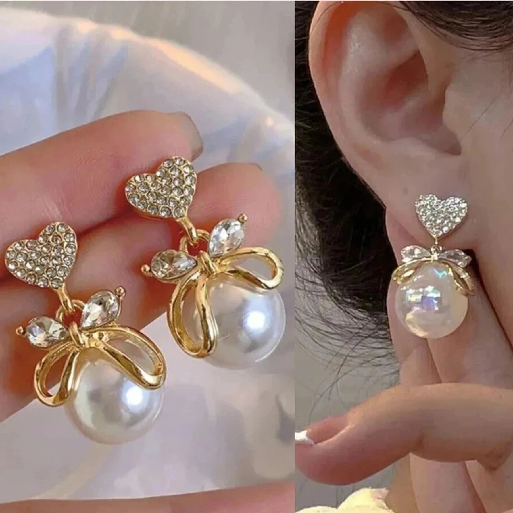 Amour Pearl Bow Drop Earrings