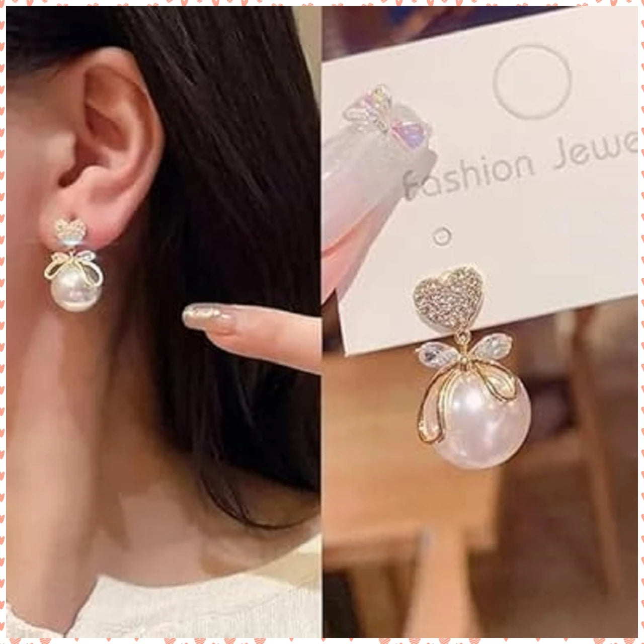 Amour Pearl Bow Drop Earrings