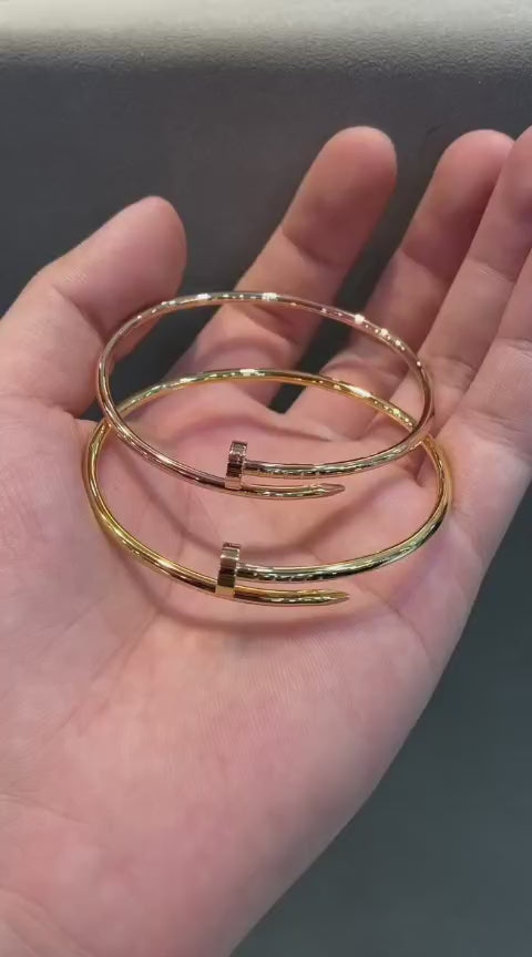 Gold-Plated Nail Bangle Bracelet | Modern Statement Cuff Jewelry