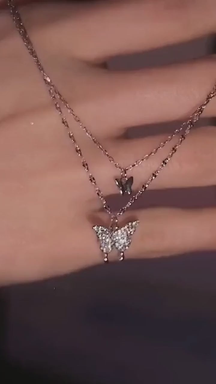 Layered Butterfly and Heart Necklace
