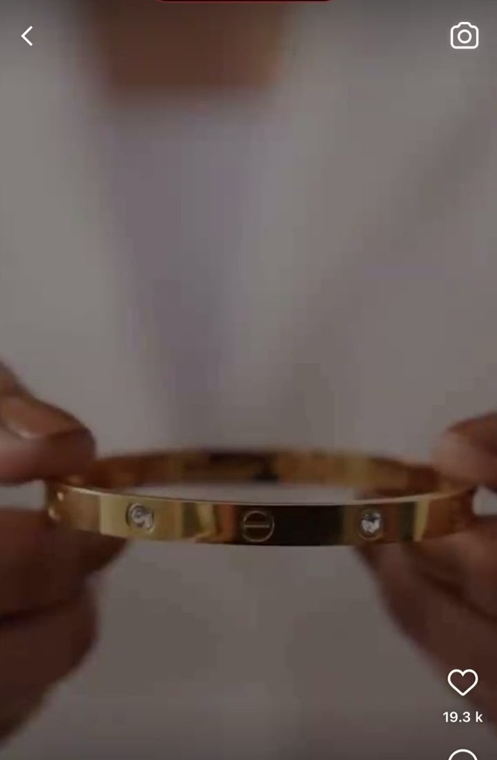 Inspired Luxury Screw Bangle with Crystals - Gold Plated Bracelet"