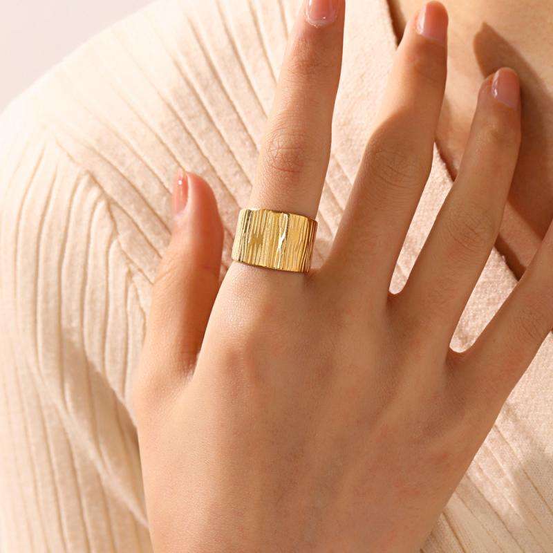 Golden Textured Wide Band Adjustable Ring