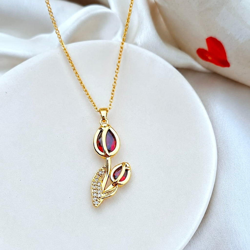 Ruby Bloom Floral Pendant Necklace