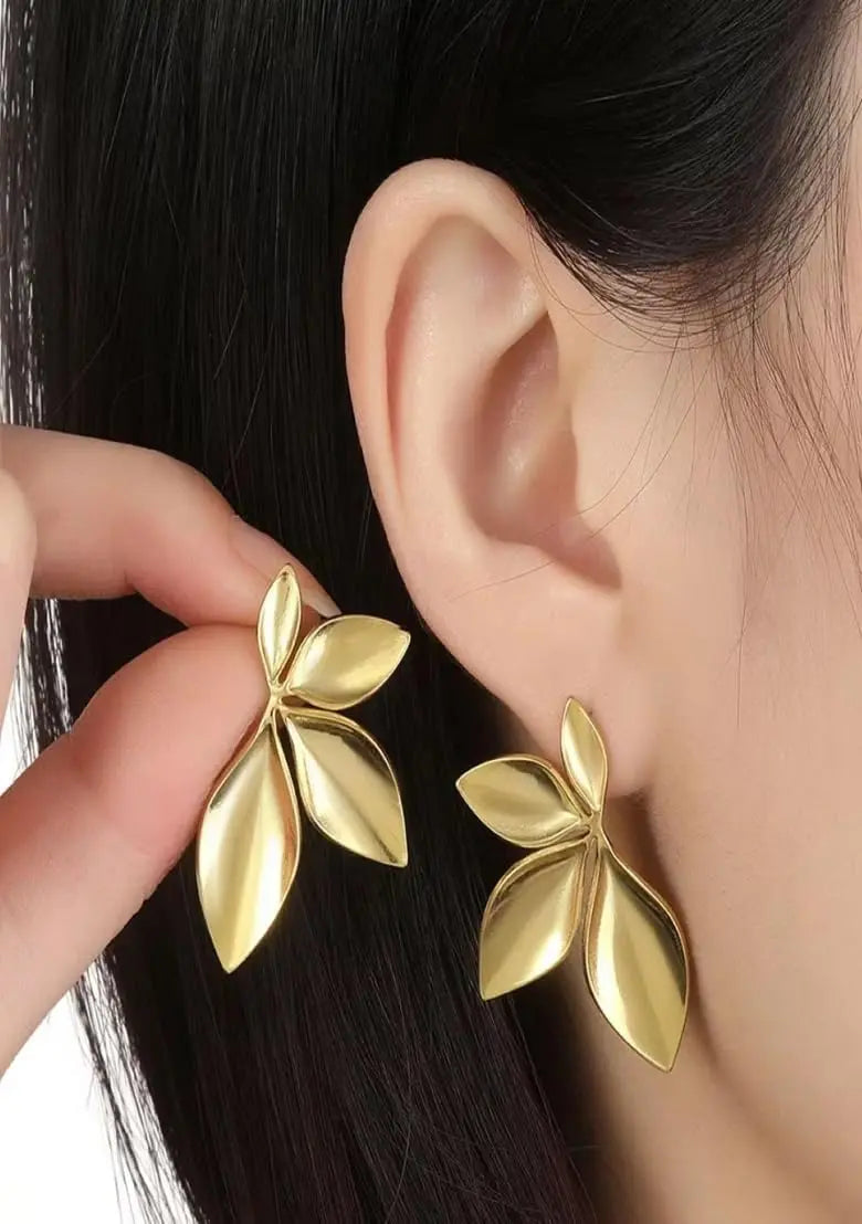 Sculptural Gold Leaf Stud Earrings