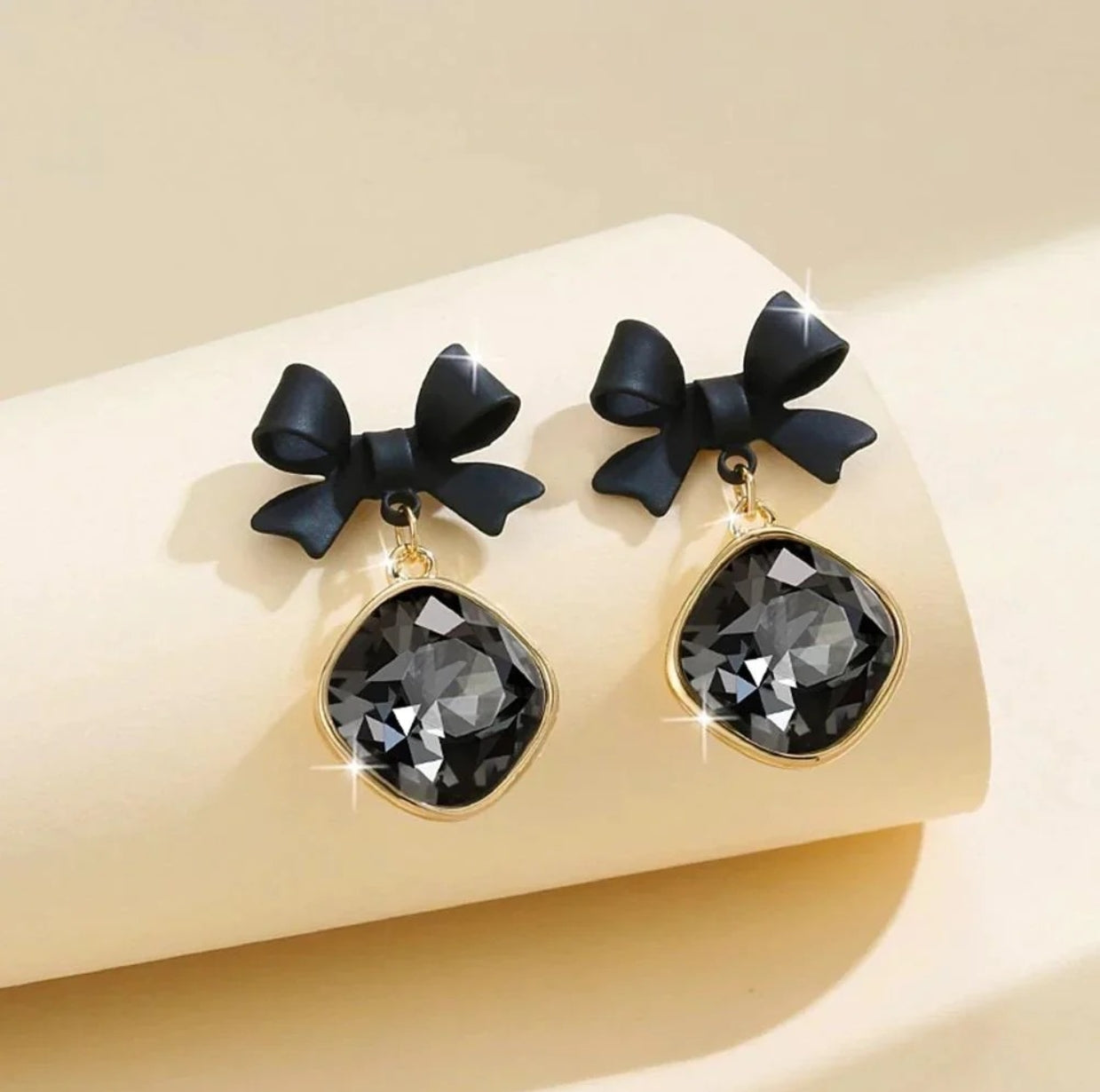 Black Bow Crystal Drop Earrings