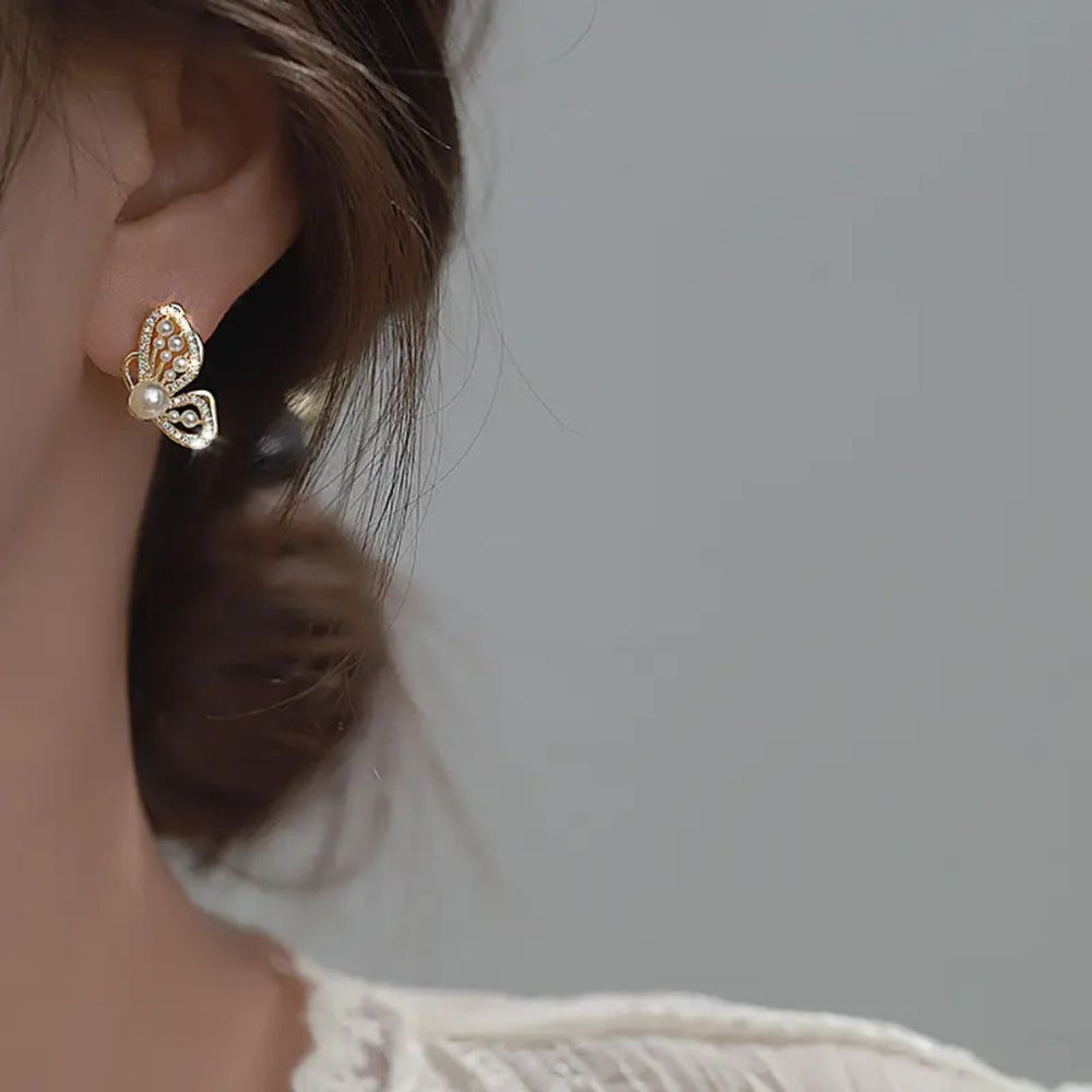 Pearl Flutter Butterfly Stud Earrings