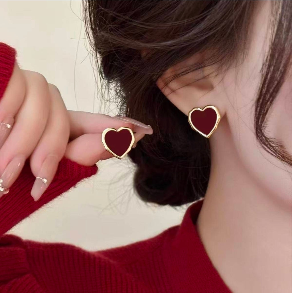 Amora Red Heart Stud Earrings
