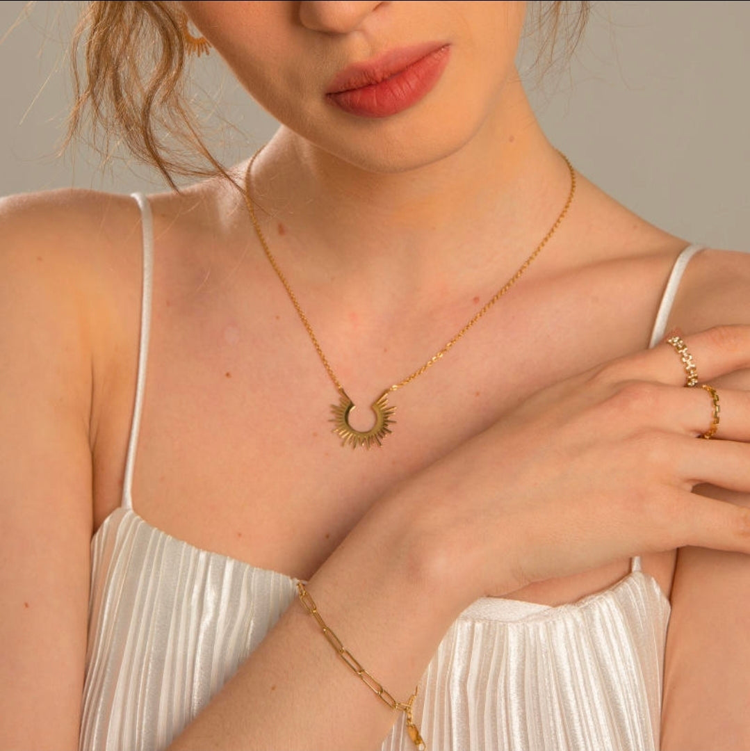 Golden Sunburst Pendant Necklace