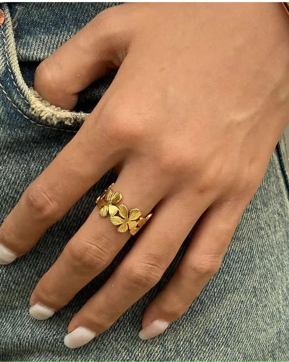 Golden Bloom Floral Adjustable Ring