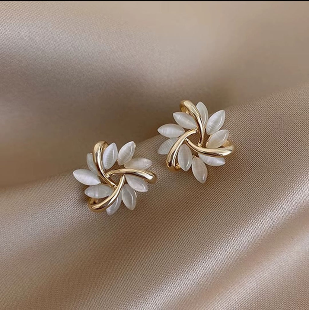 Ivory Leaf Bloom Stud Earrings
