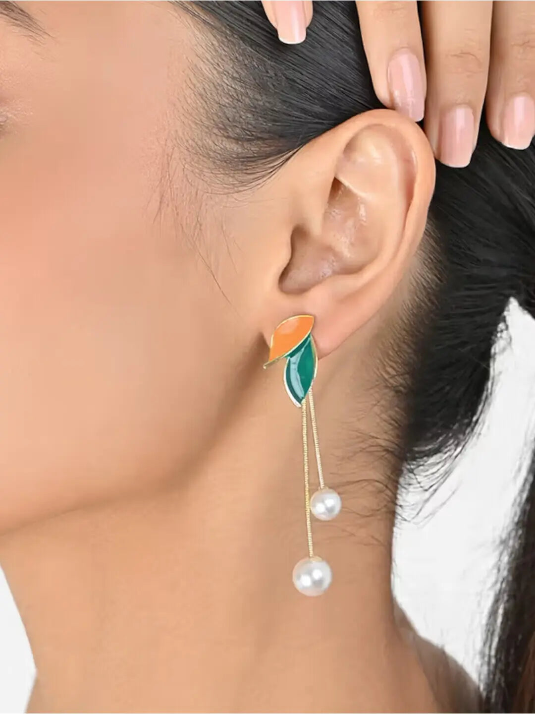 Pearl Leaf Tassel Earrings