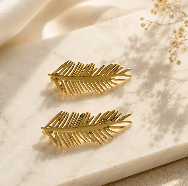 Golden Palm Leaf Anti-Tarnish Earrings