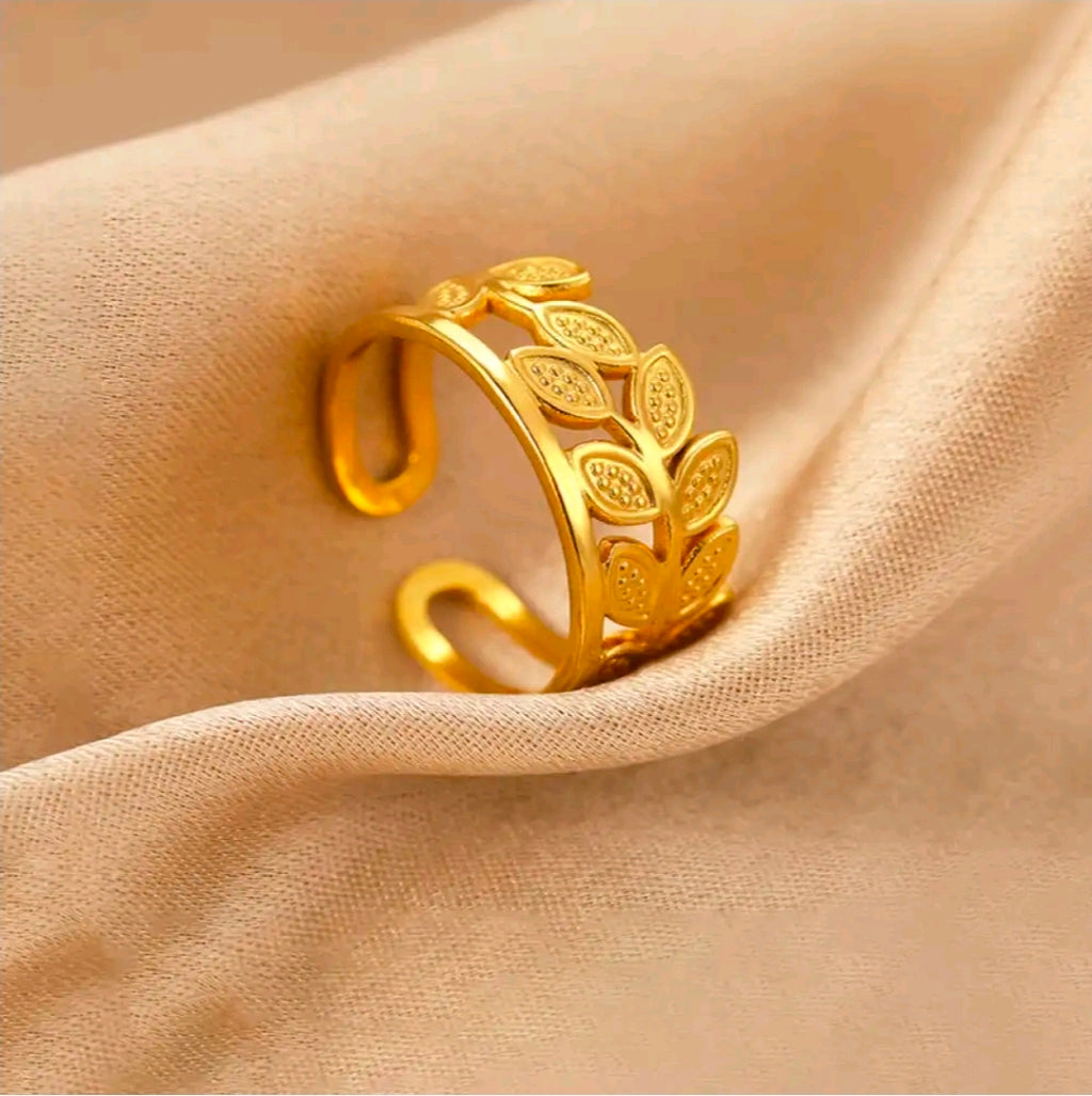 Golden Willow Leaf Adjustable Ring