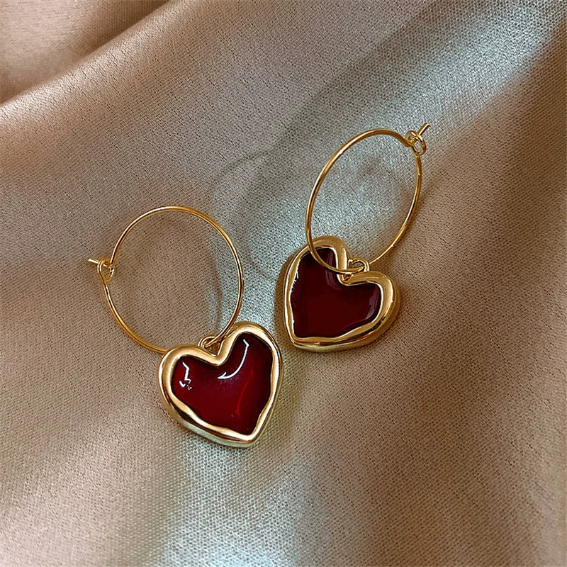 Ruby Heart Hoop Earrings