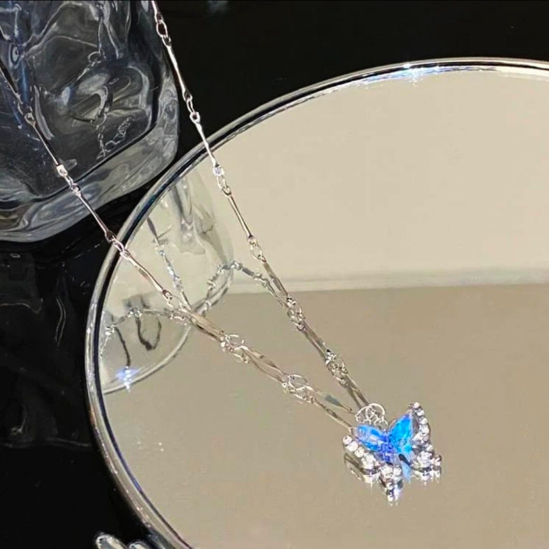 Azure Flutter Crystal Butterfly Necklace