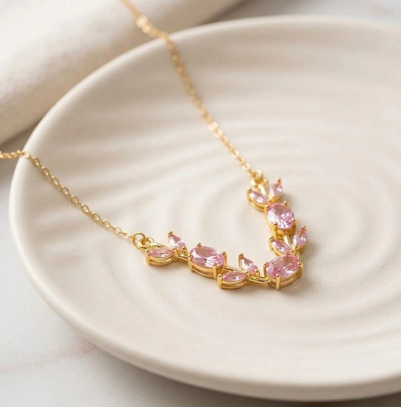 Roselle Pink Crystal Vine Necklace