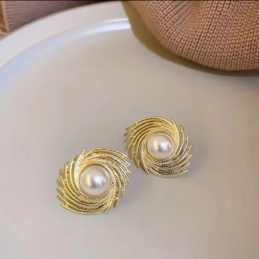 Aurora Pearl Swirl Statement Earrings