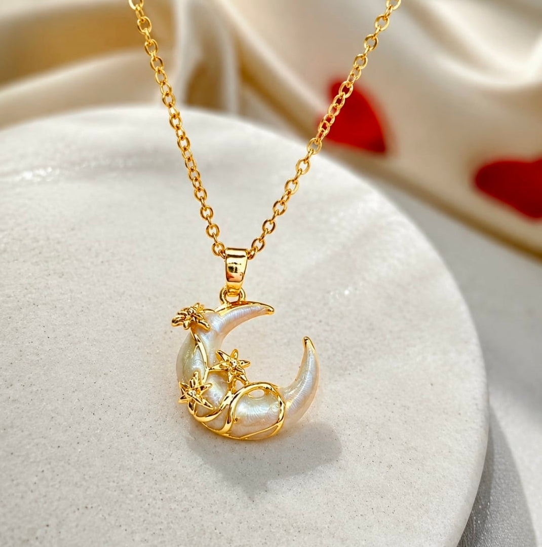 Celestial Moon & Stars Pendant Necklace