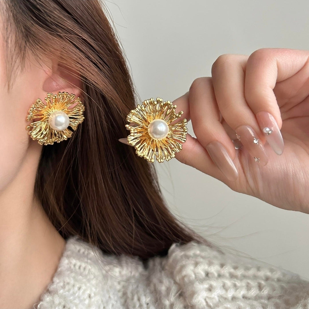 Golden Bloom Pearl Studs