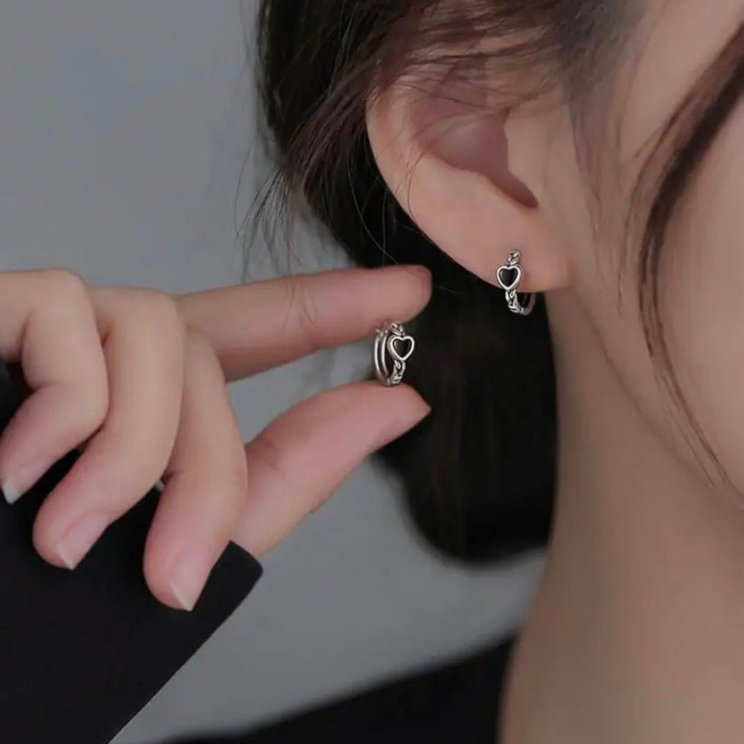 Midnight Heart Mini Hoop Earrings